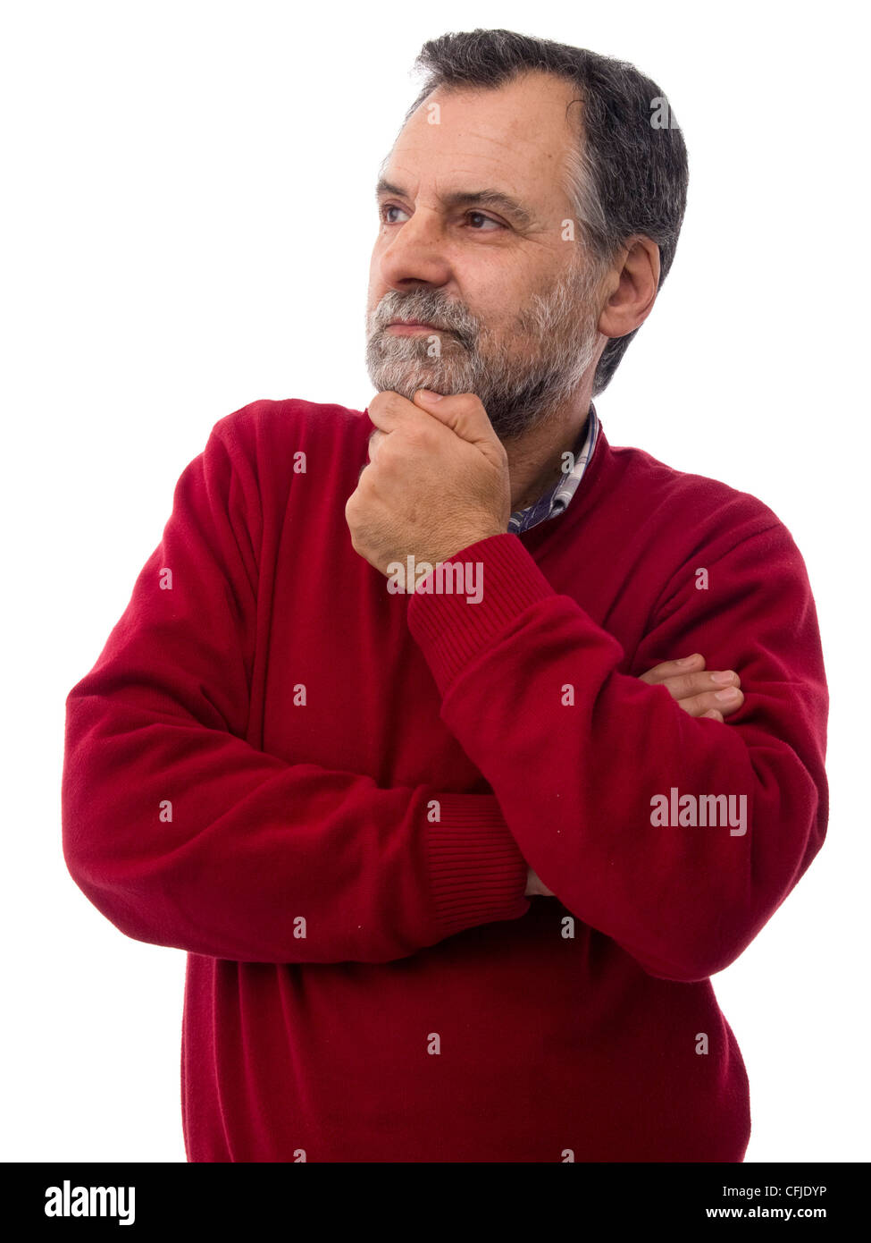 Portrait of a middle aged man with hand on his chin Stock Photo