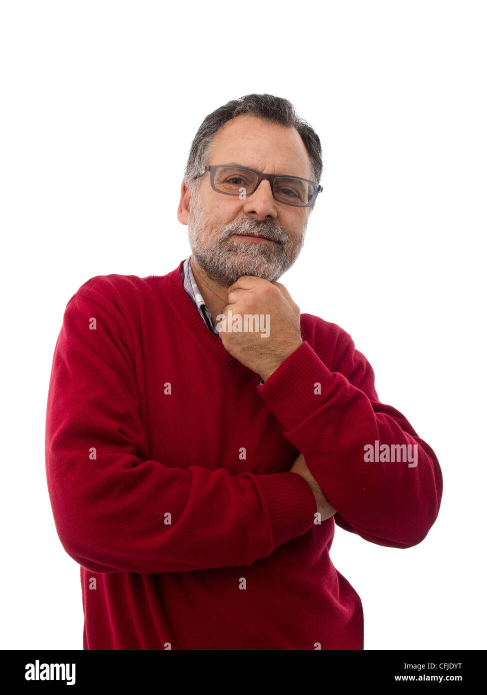 Portrait of a middle aged man with hand on his chin Stock Photo