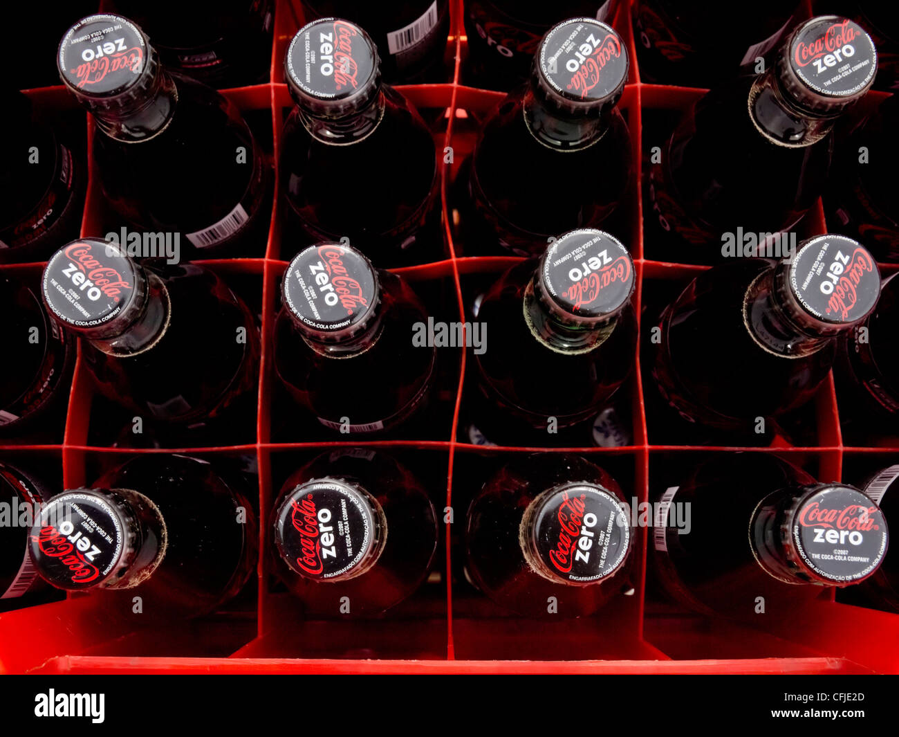 Crate full of Coca Cola Zero bottles Stock Photo