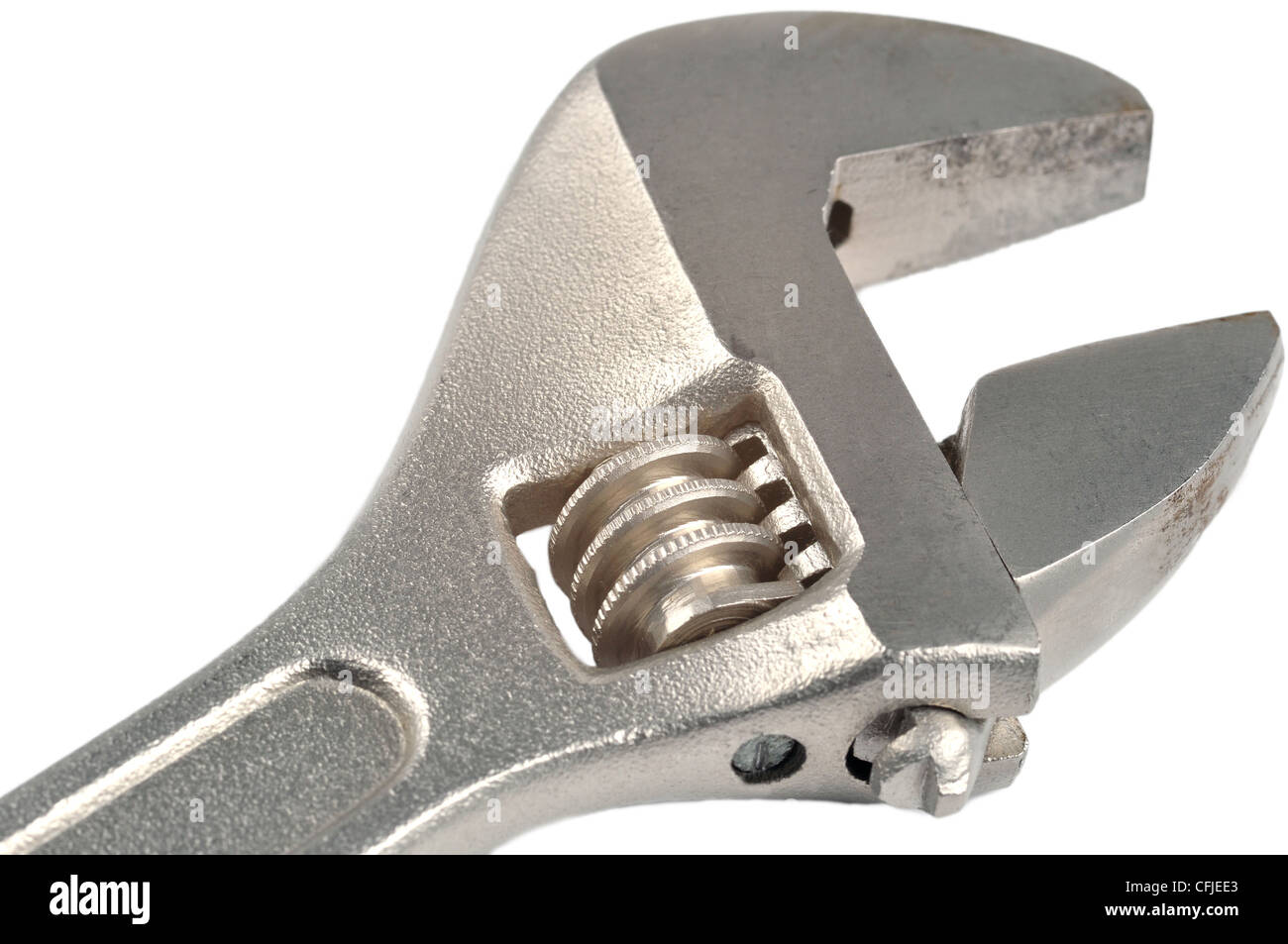 Closeup of a wrench on a white background Stock Photo