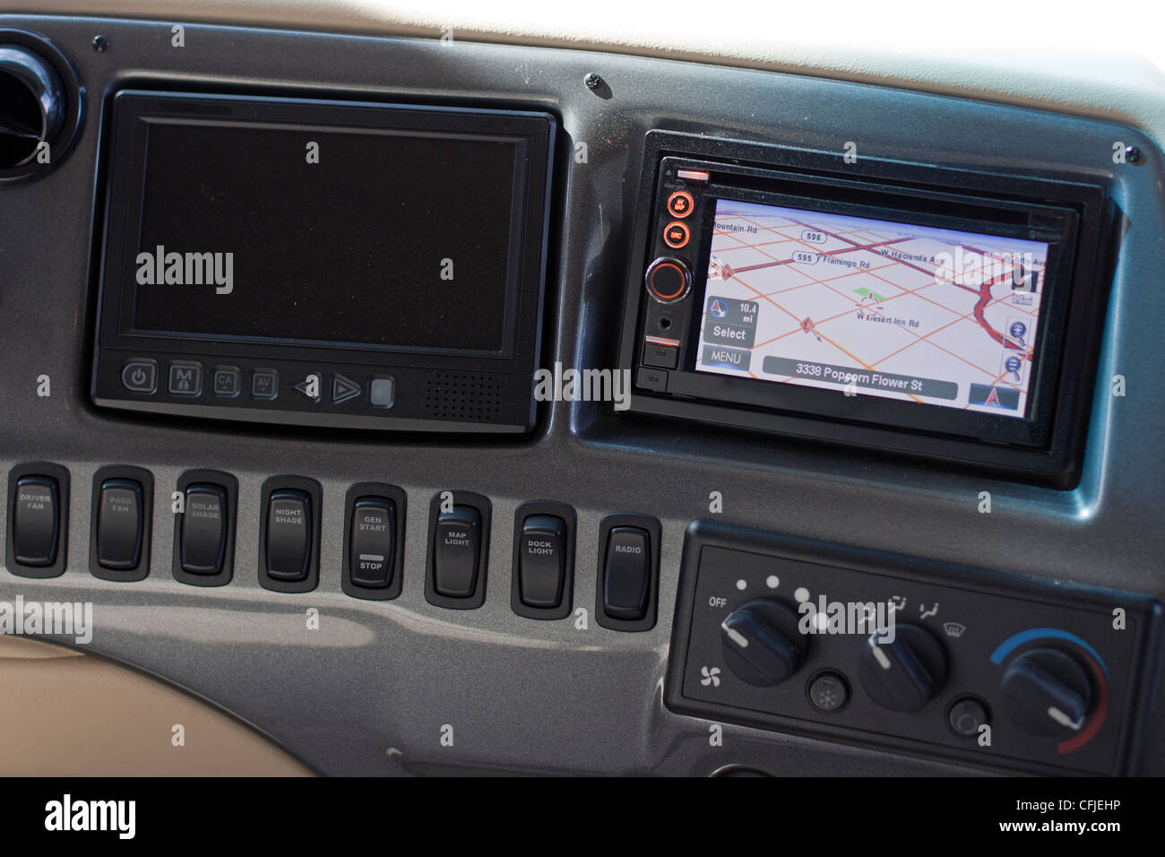 Motor Home Dashboard with GPS and LCD monitor Stock Photo - Alamy
