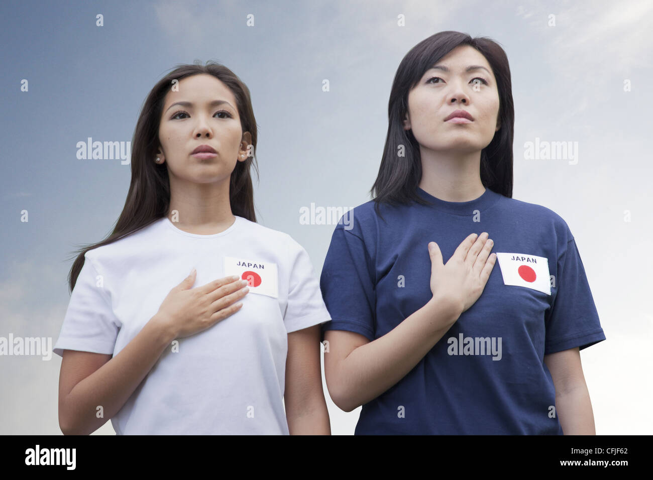 Young women supporting the Japan women's national football team Stock Photo