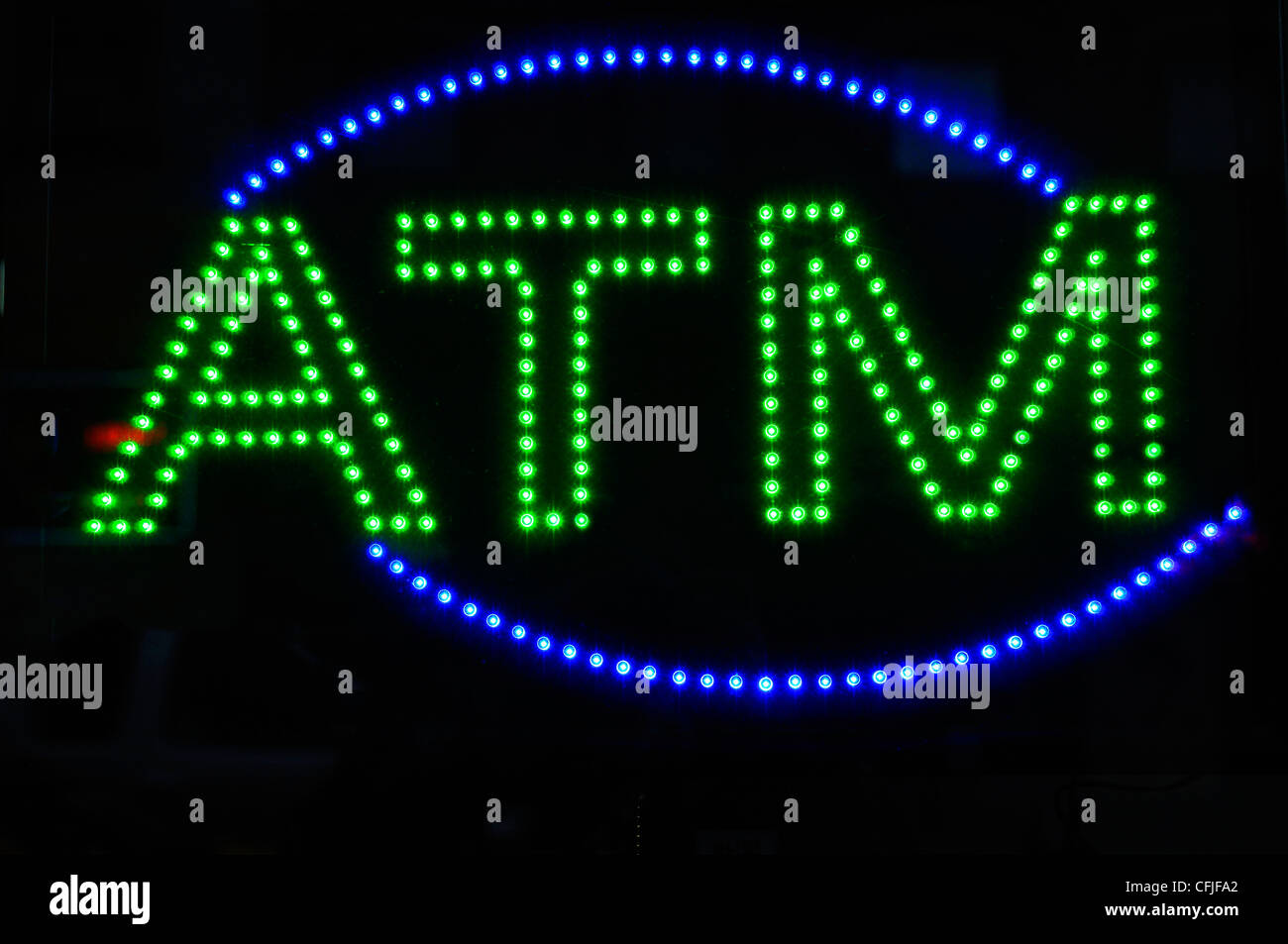 An ATM neon sign in a New York City bar window Stock Photo - Alamy