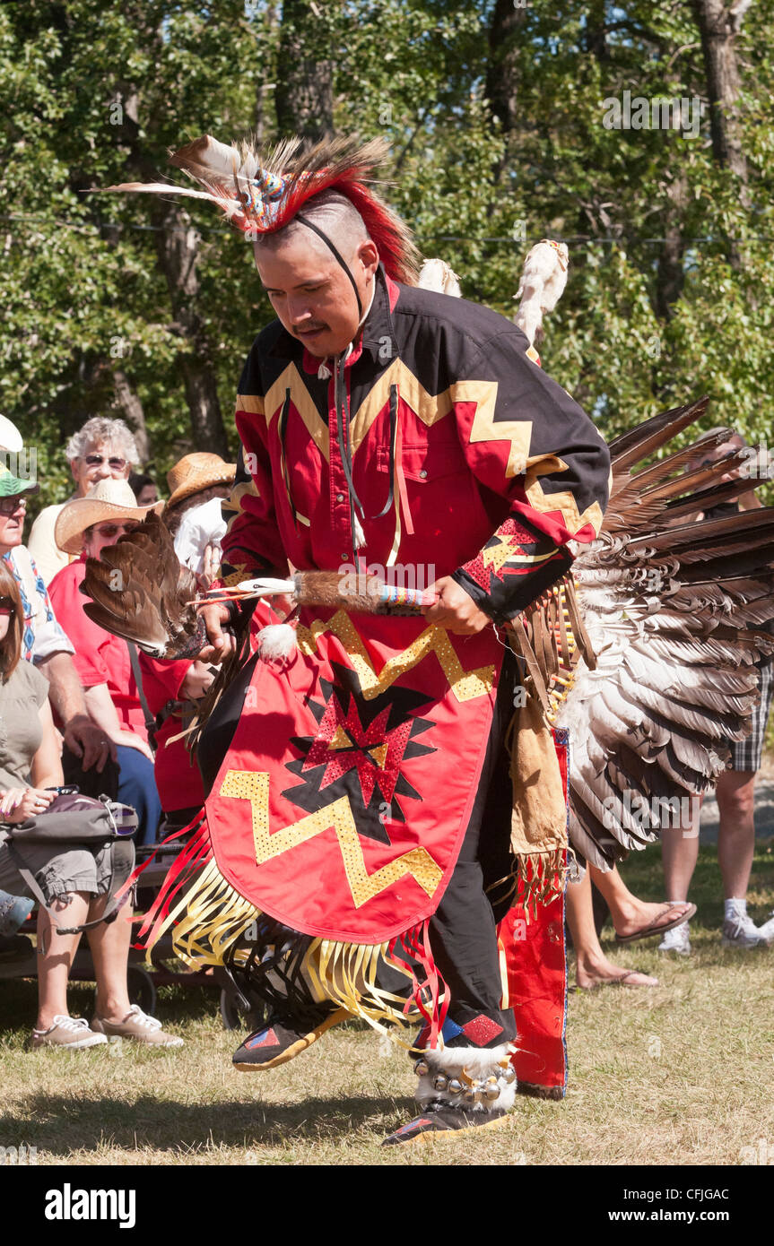 Man in traditional regalia, Stony Nakoda First Nations, Bar U Ranch, Alberta, Canada Stock Photo