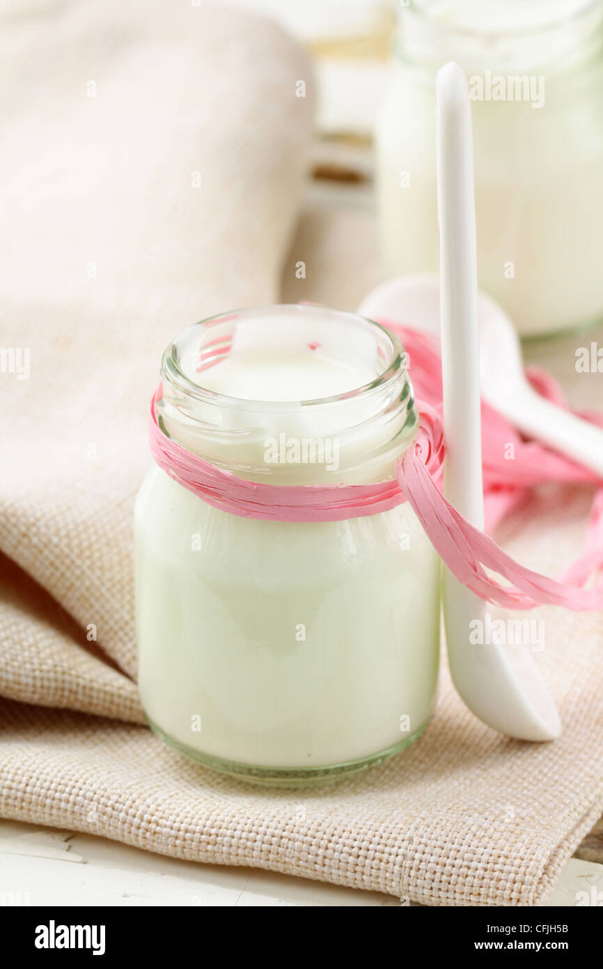 Glass Jars With Delicious Yogurt Stock Photo, Picture and Royalty Free  Image. Image 93329042.