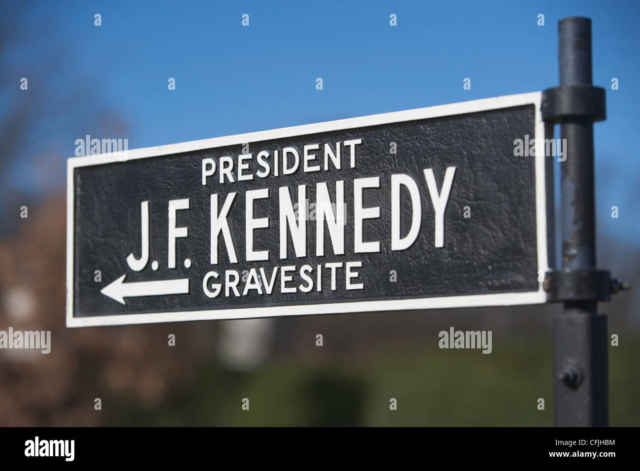 Sign for site of President Kennedy's grave, Arlington National Cemetery, Virginia, USA Stock Photo