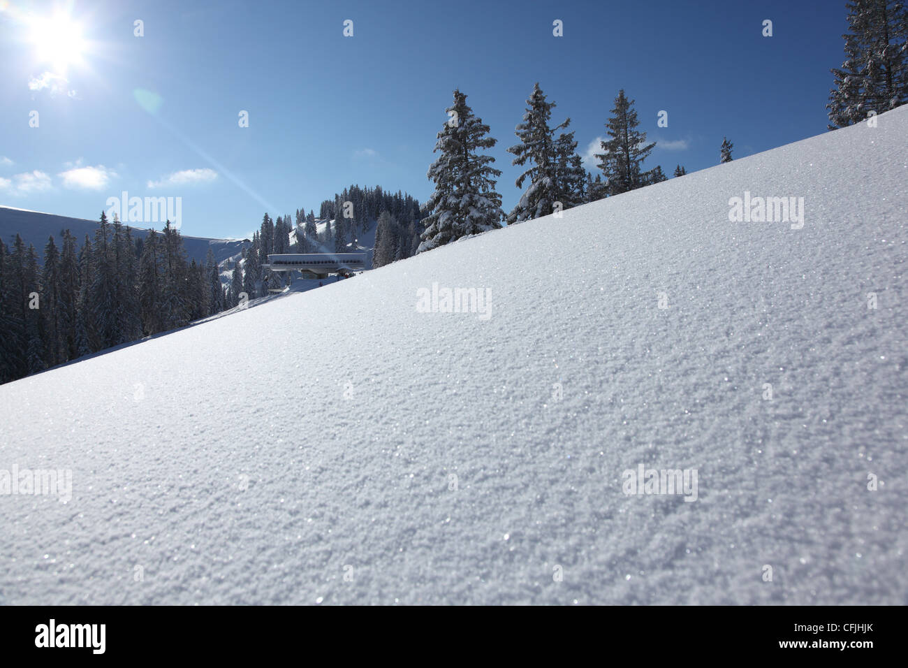 Snow covered ski slope, Bavaria Stock Photo