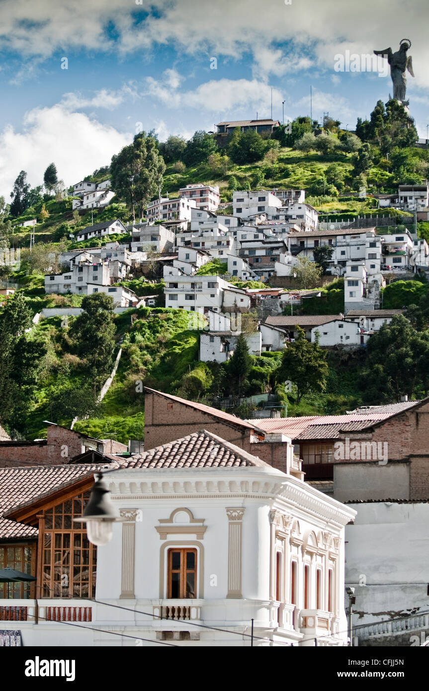 El Panecillo with winged Virgin Statue at top of hill, Quito, Ecuador Stock Photo
