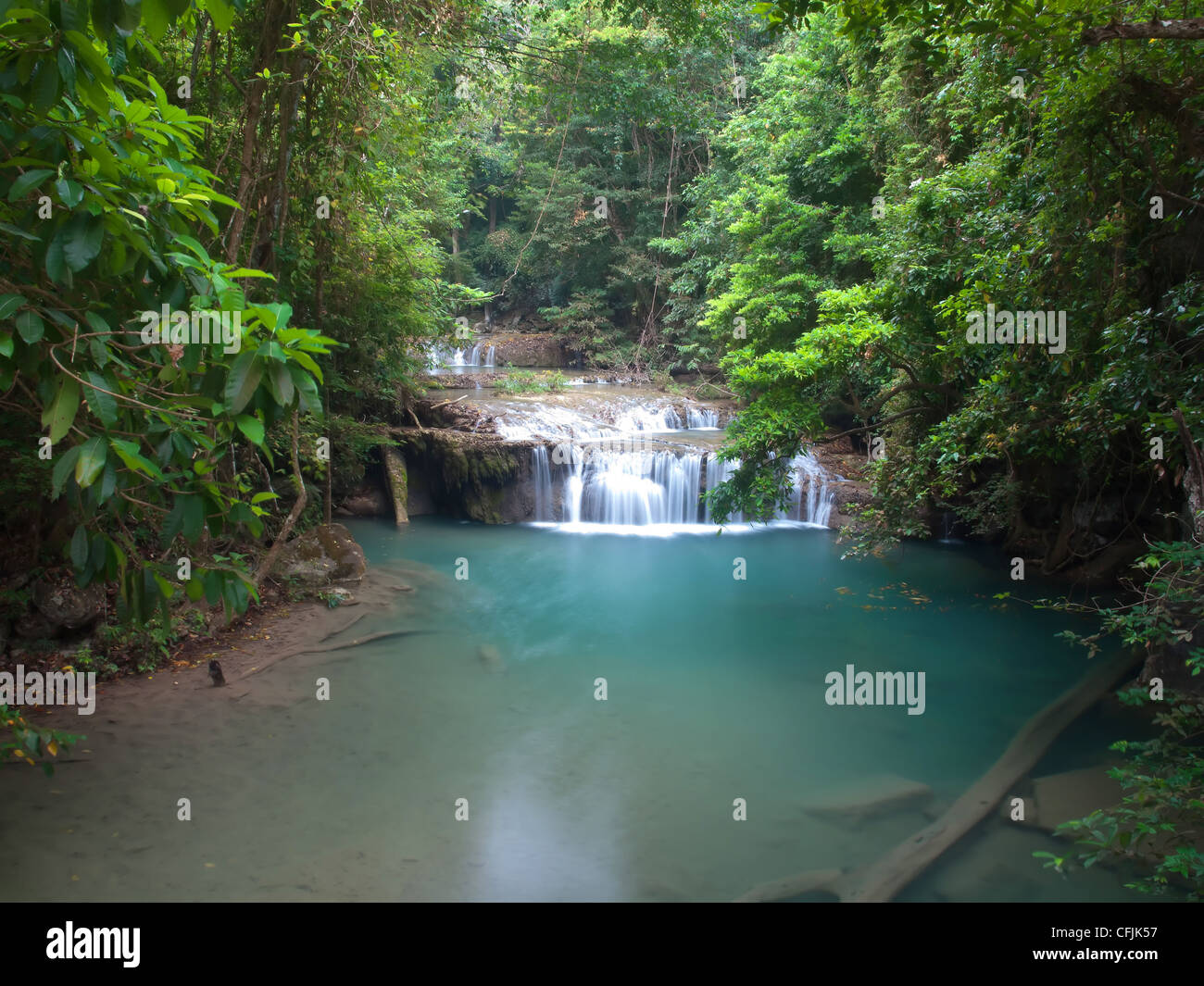 Erawan waterfall in Thailand Stock Photo