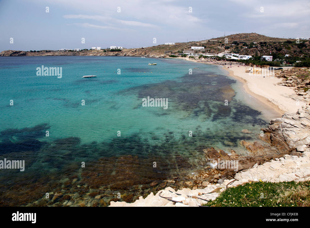 Paradise Beach, Mykonos, Cyclades Islands, Greek Islands, Greece, Europe Stock Photo
