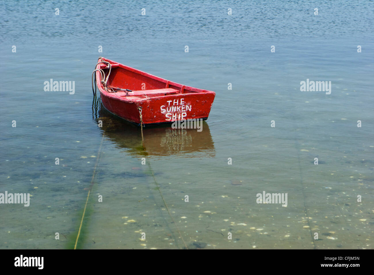 Red rowboat in Nantucket, Massachusetts Stock Photo