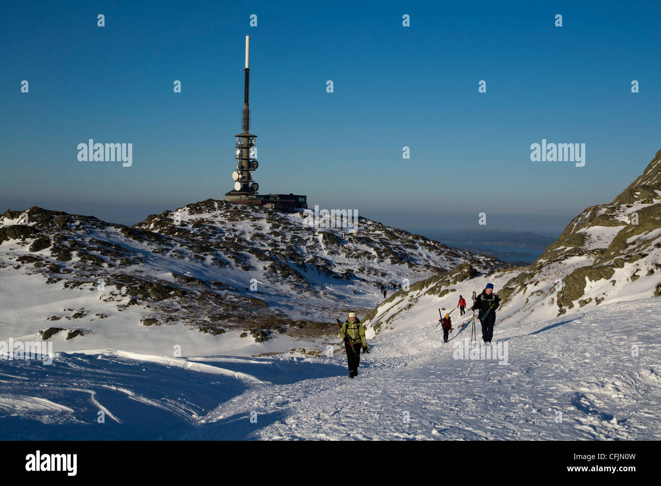 Locals skiing on top of Ulriken, the highest mountain of Bergen, Norway  Stock Photo - Alamy