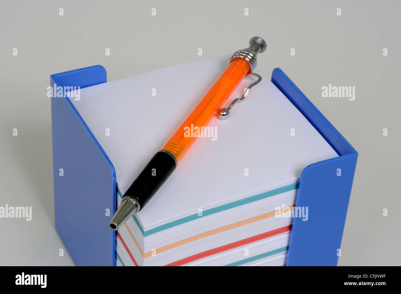 Note block and ballpoint pen, England, UK, Western Europe Stock Photo