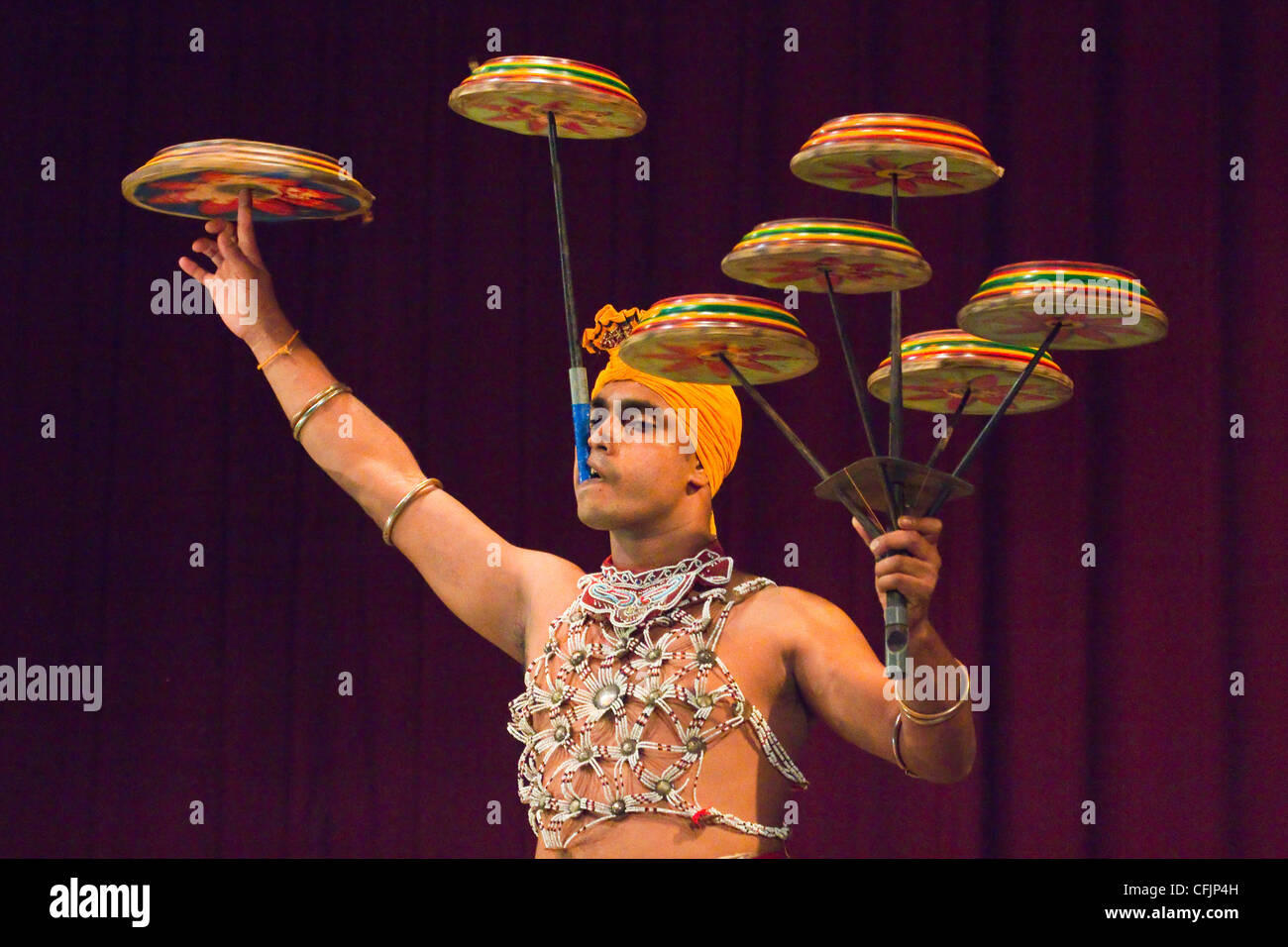 Man performing the Raban Dance, Kandy, Sri Lanka, Asia Stock Photo