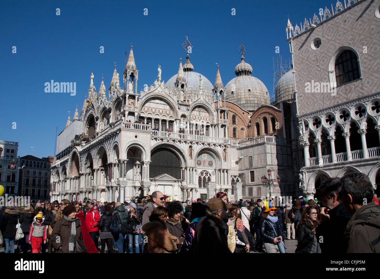Groups of carnival revelers on St Marks Square Venice Italy Stock Photo ...