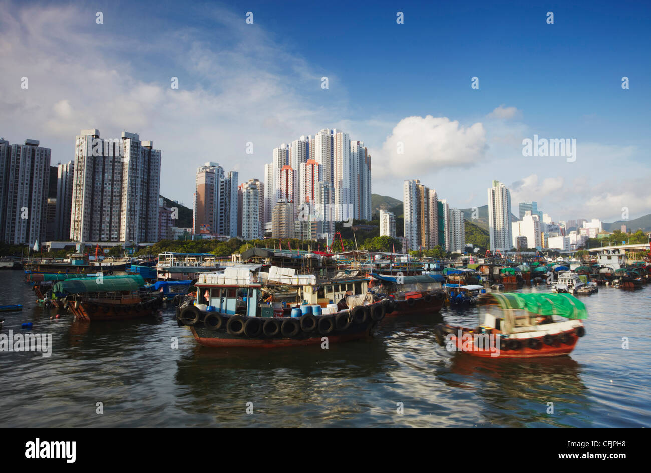 Boats in Aberdeen Harbour, Aberdeen, Hong Kong, China, Asia Stock Photo