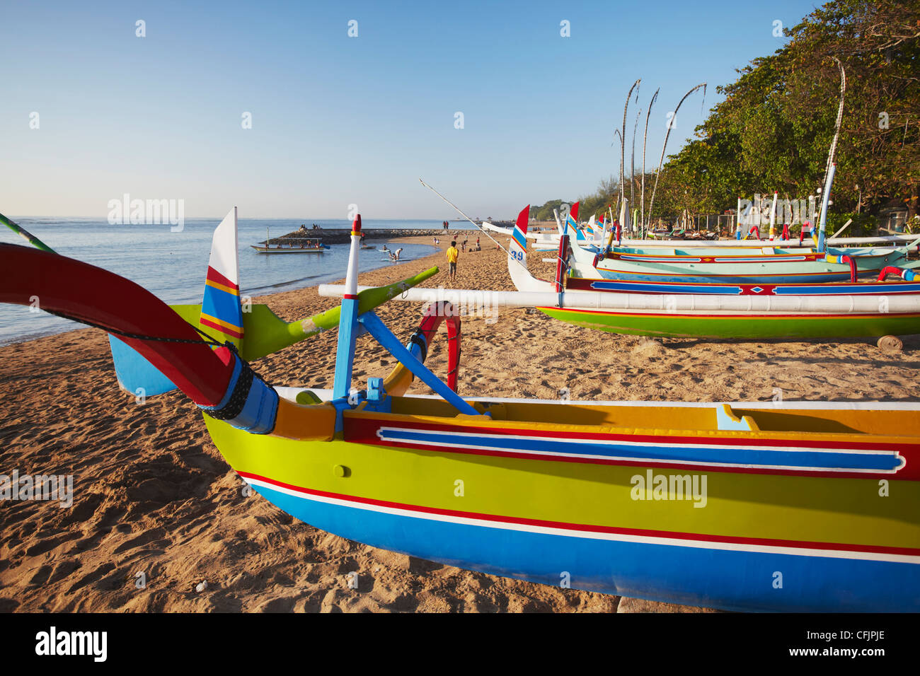 Boats on Sanur beach, Bali, Indonesia, Southeast Asia, Asia Stock Photo