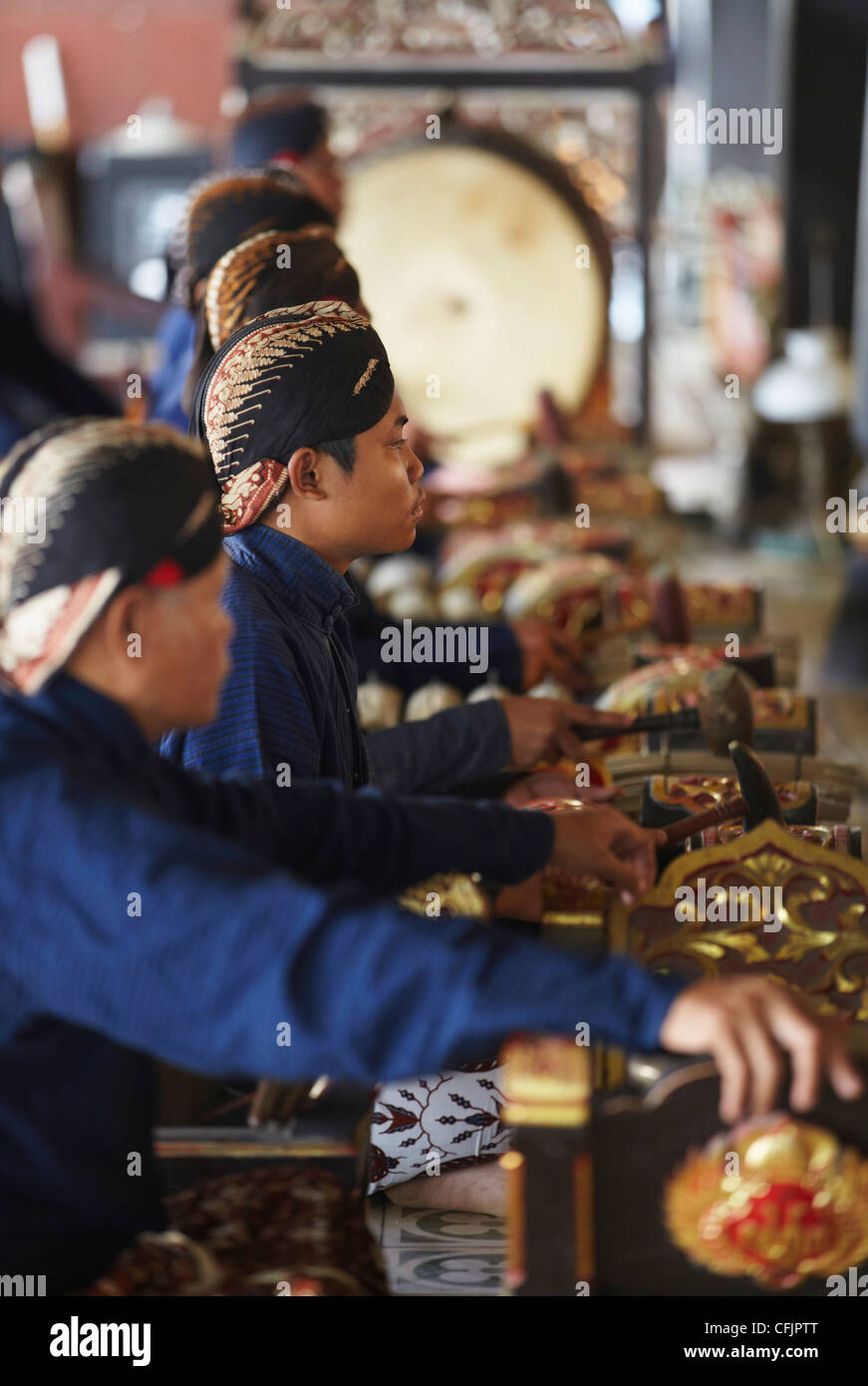 Members of gamelan inside Kraton (Palace of Sultans), Yogyakarta, Java, Indonesia, Southeast Asia, Asia Stock Photo