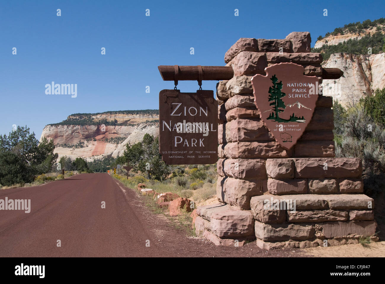 East entrance, Zion National Park, Utah, United States of America, North America Stock Photo