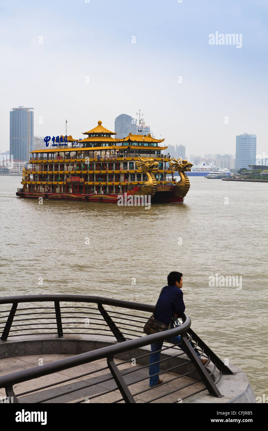 Tourist pleasure boat on the Huangpu River, Shanghai, China, Asia Stock Photo
