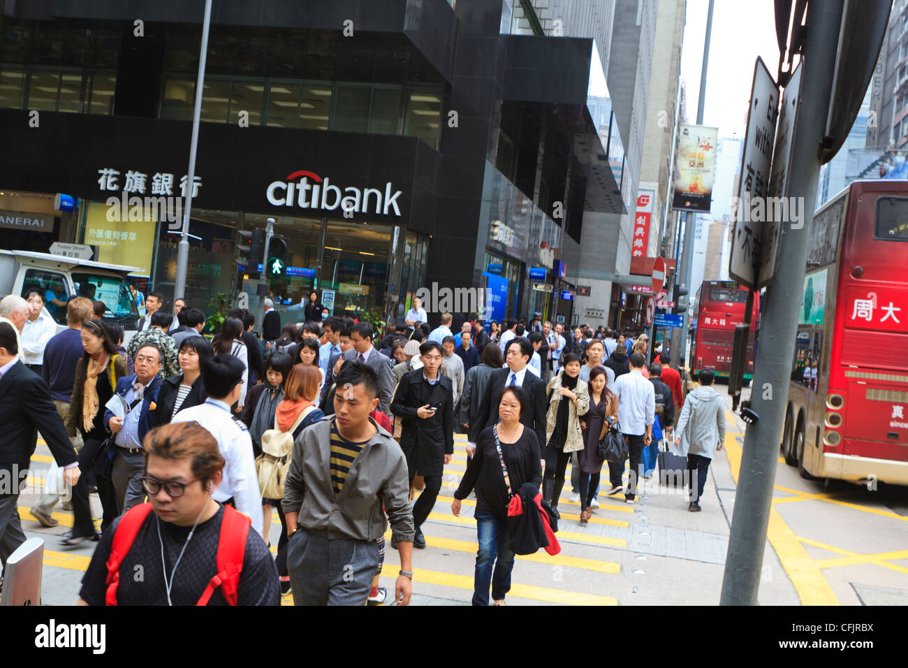 Busy crossing in Central, Hong Kong Island, Hong Kong, China, Asia Stock Photo