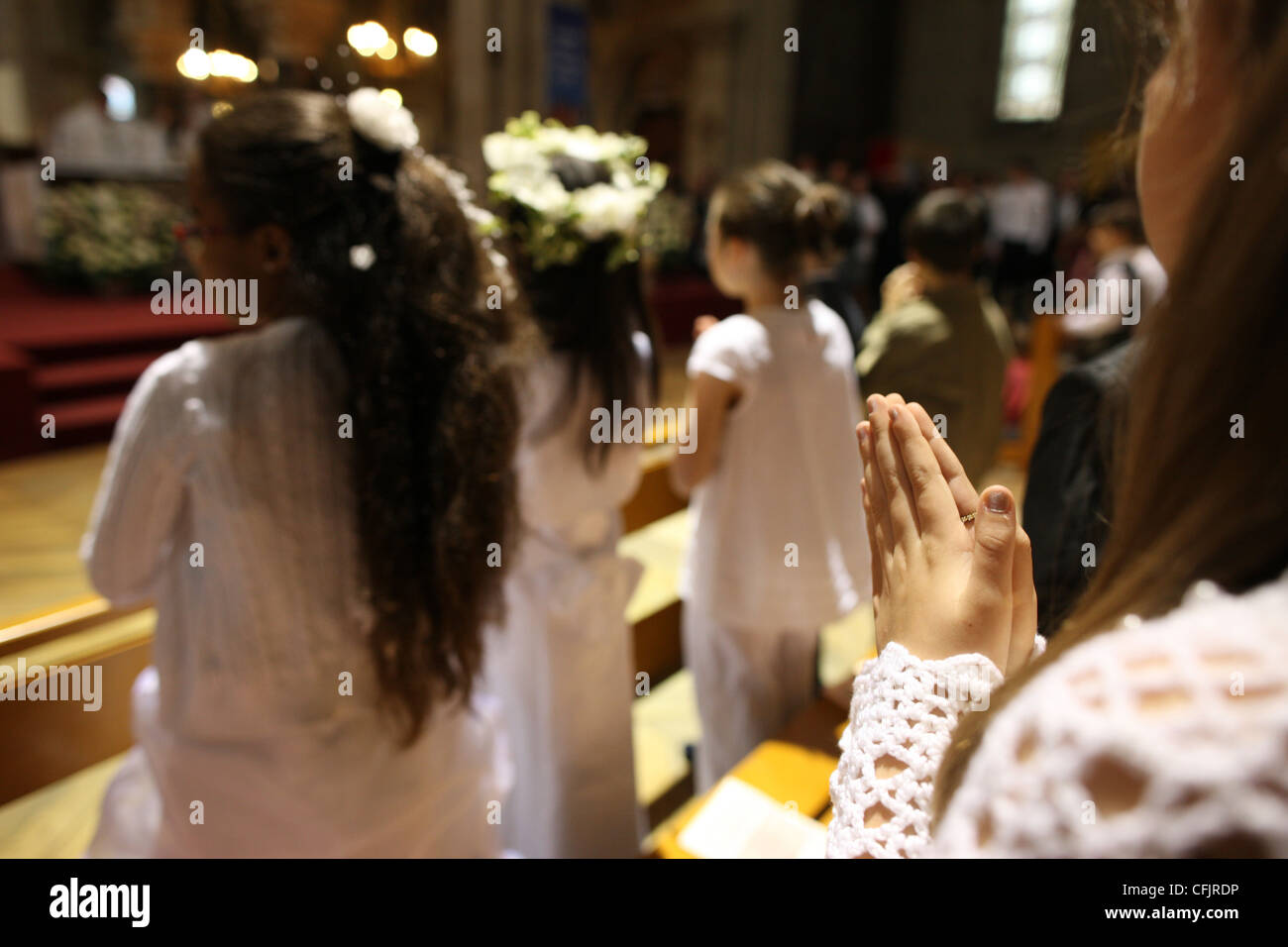 First Communion celebration in a Catholic church, Paris, France, Europe Stock Photo