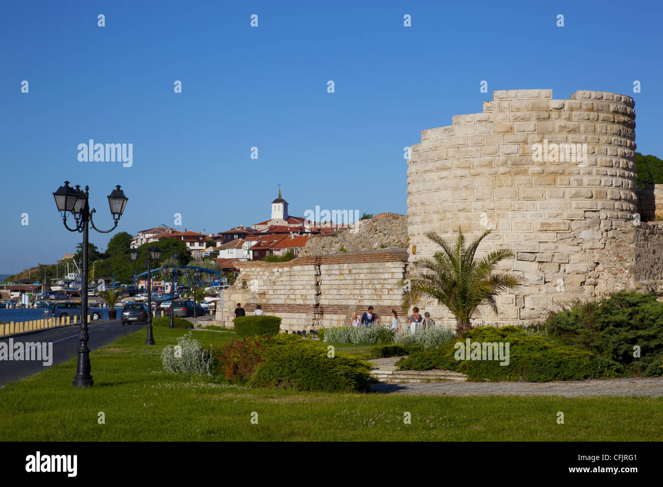Ramparts and ruins of the medieval fortification walls, Old Town, Nessebar, Black Sea, Bulgaria, Europe Stock Photo