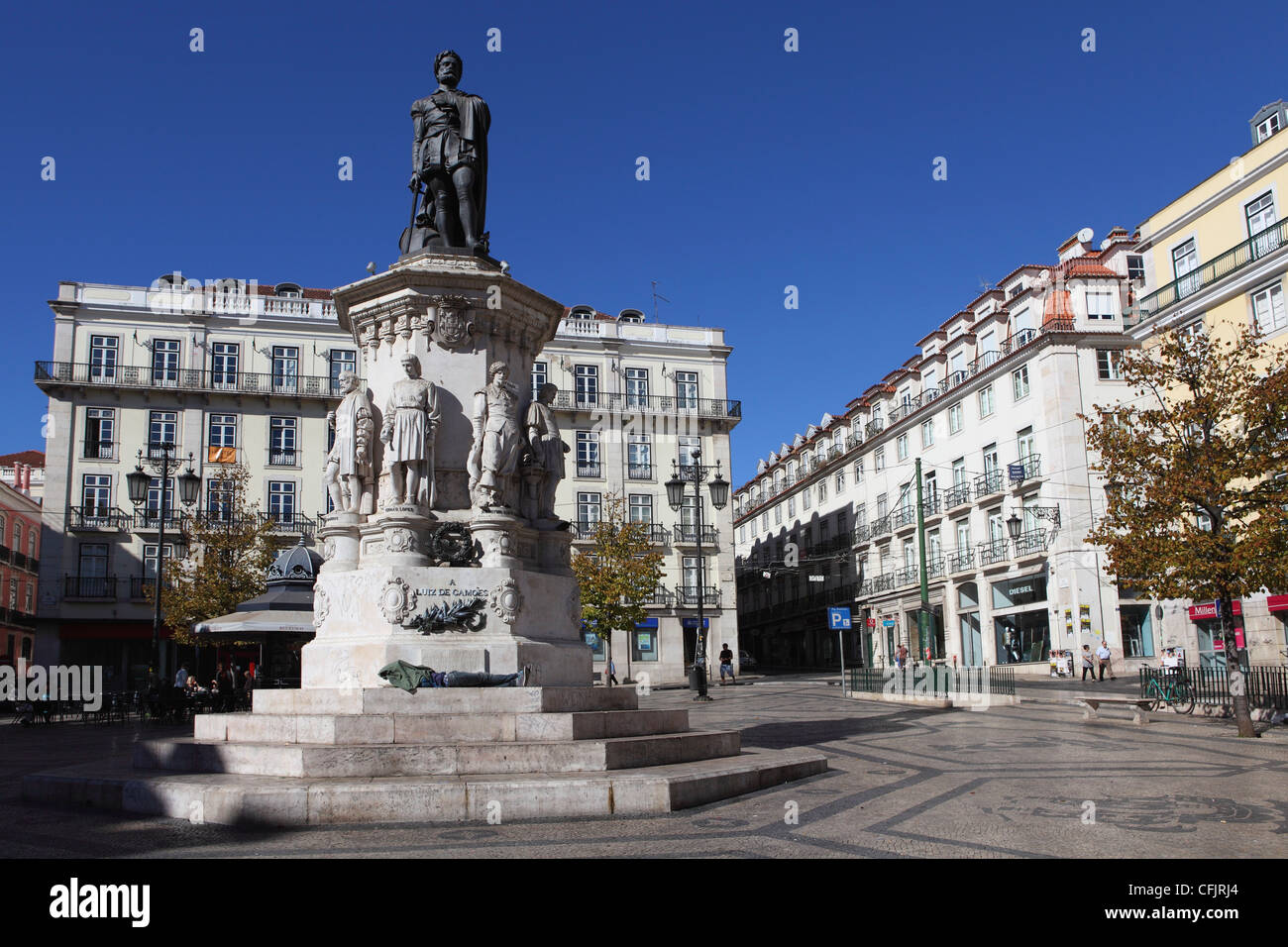Largo de Camoes square, with the Luiz de Camoes memorial, at Bairro Alto, Lisbon, Portugal, Europe Stock Photo