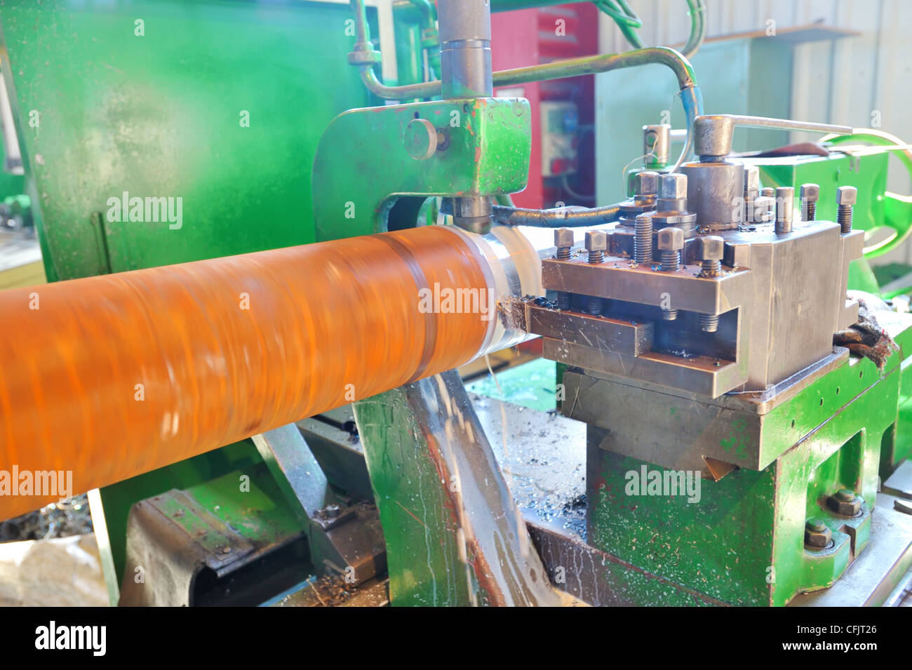 Turning lathe in action Stock Photo Alamy
