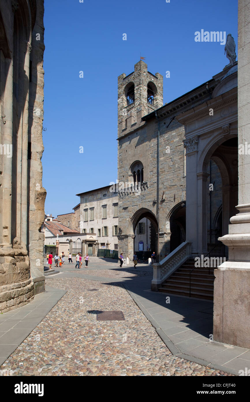 Palazzo Della Ragione and Big Bell Civic Tower, Piazza Vecchia, Bergamo, Lombardy, Italy, Europe Stock Photo