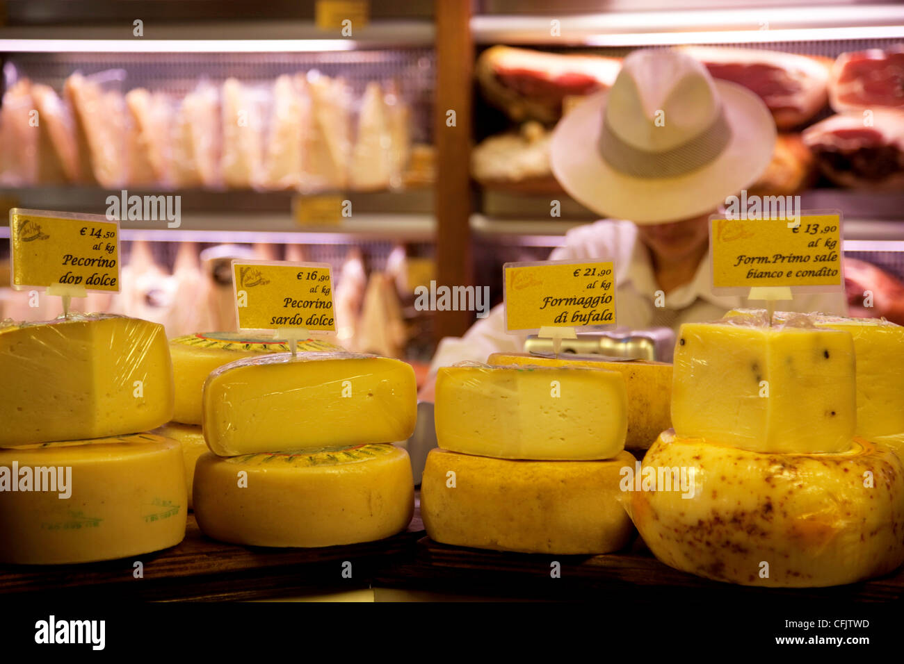 Local cheese shop, Bologna, Emilia Romagna, Italy, Europe Stock Photo