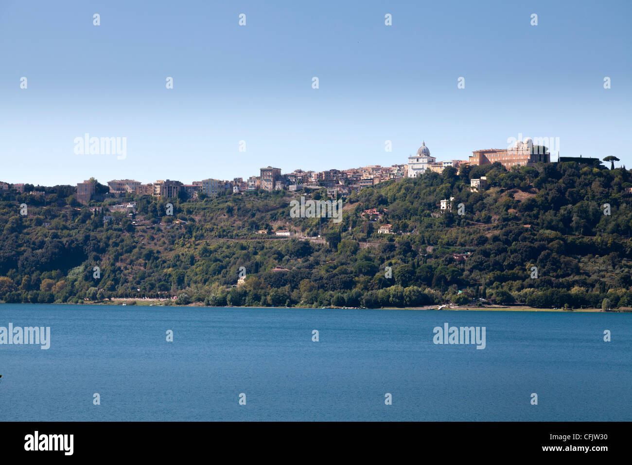 Panoramic view of Lake Albano, Castel Gandolfo and the Pope's Summer Residence Stock Photo
