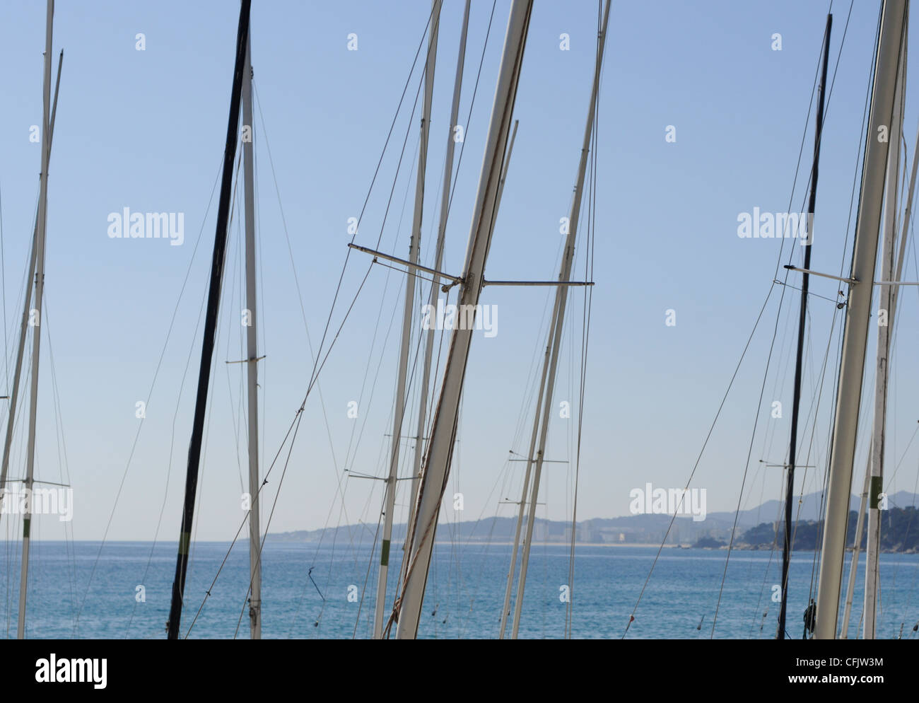 The masts of sailing boats in Palamos Costa Brava Stock Photo