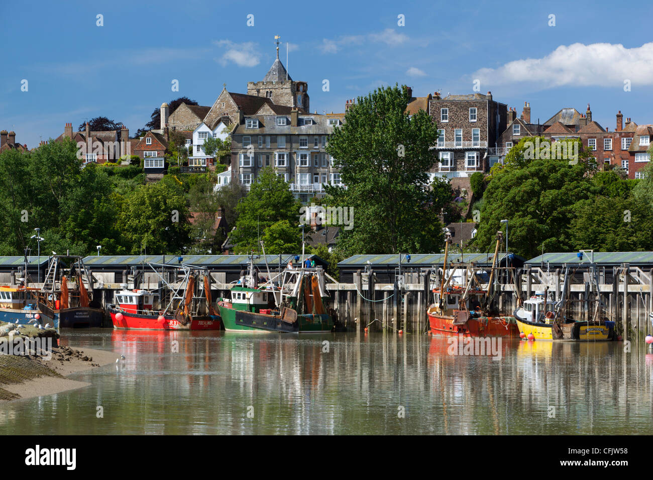 Fishing harbour on River Rother, old town, Rye, East Sussex England, United Kingdom, Europe Stock Photo
