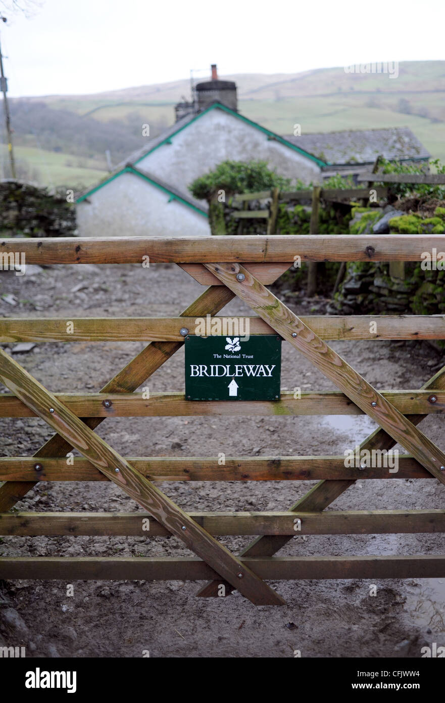 National Trust Bridleway gate passing through local farm near Ambleside in The Lake District Cumbria UK Stock Photo