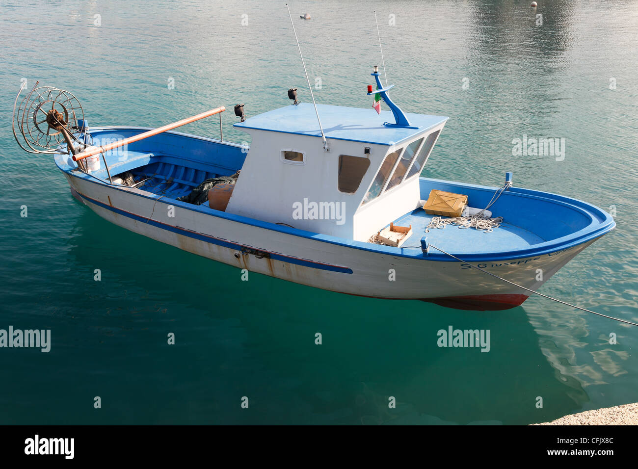 Boat fishing for bluefish Stock Photo