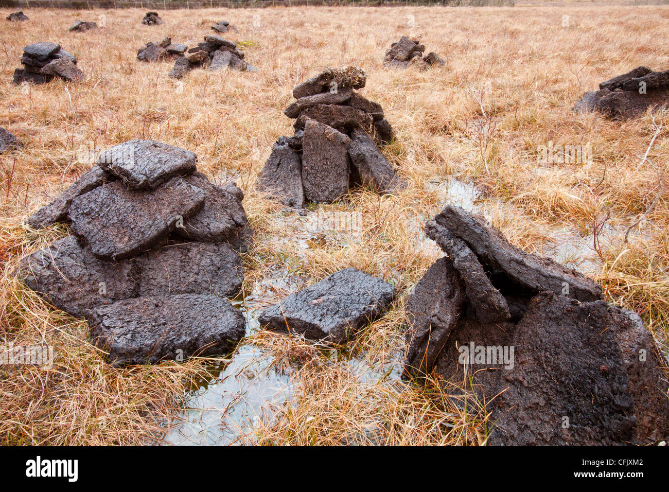 Peat cutting near Broadford, Isle of Skye, Scotland, UK. Stock Photo