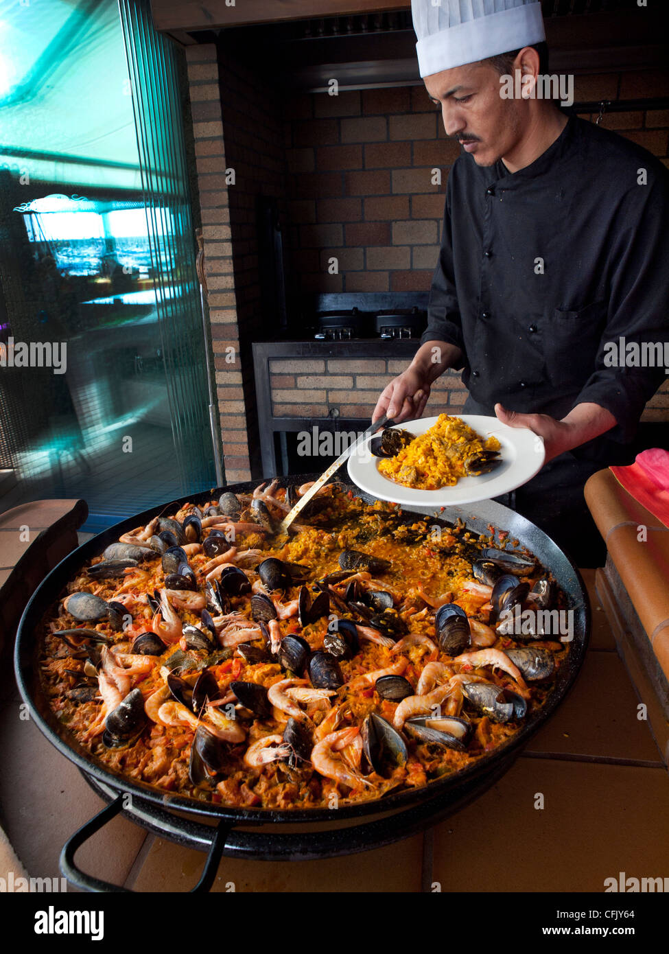 A large pan of paella Stock Photo