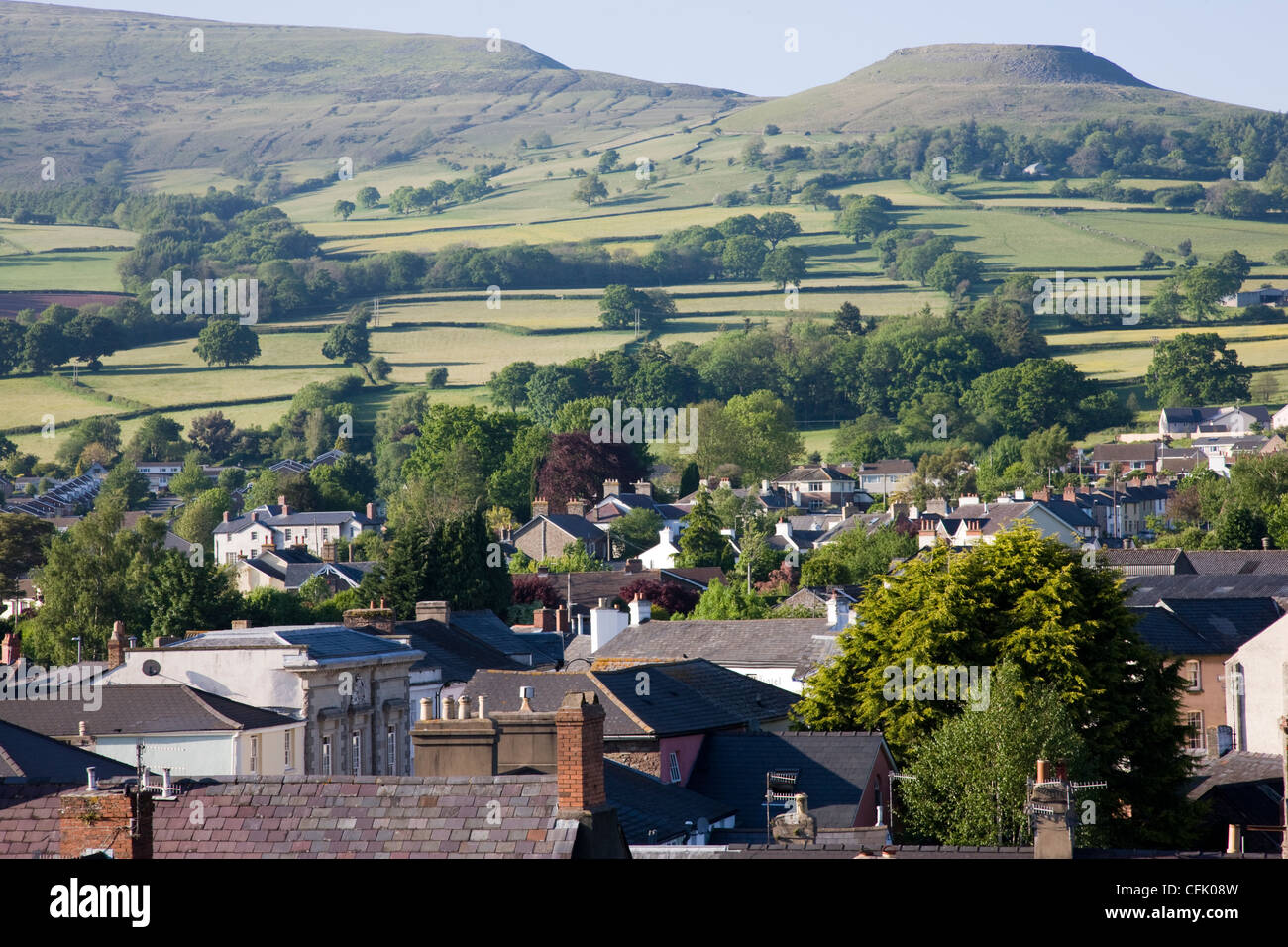 Panoramic view of Crickhowell in Wales with Table Mountain in the background Stock Photo