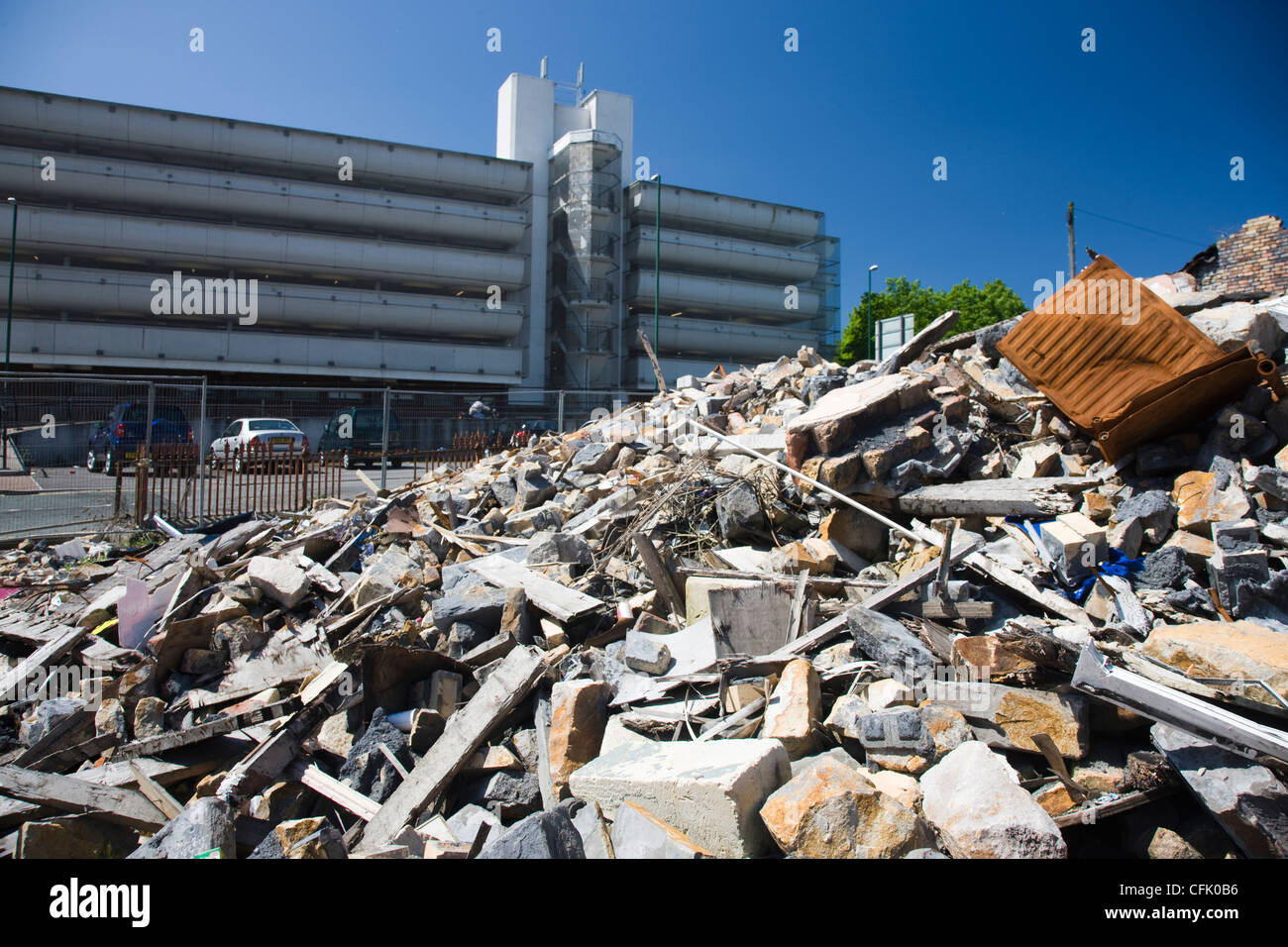 Pile of demolition rubble in Merthyr Tydfil, Glamorgan, Wales Stock Photo