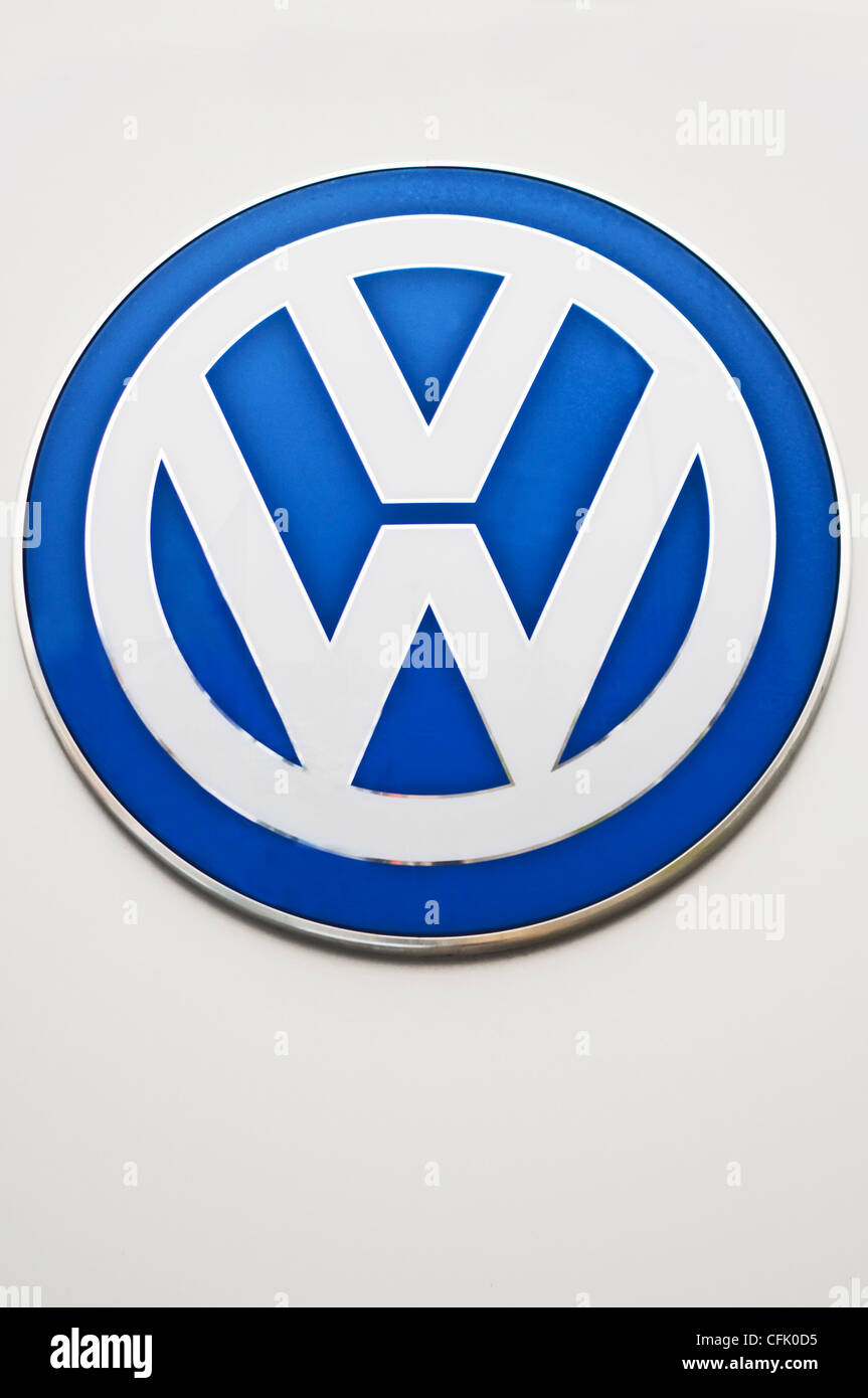 A VW (Volkswagen) logo on white background Stock Photo