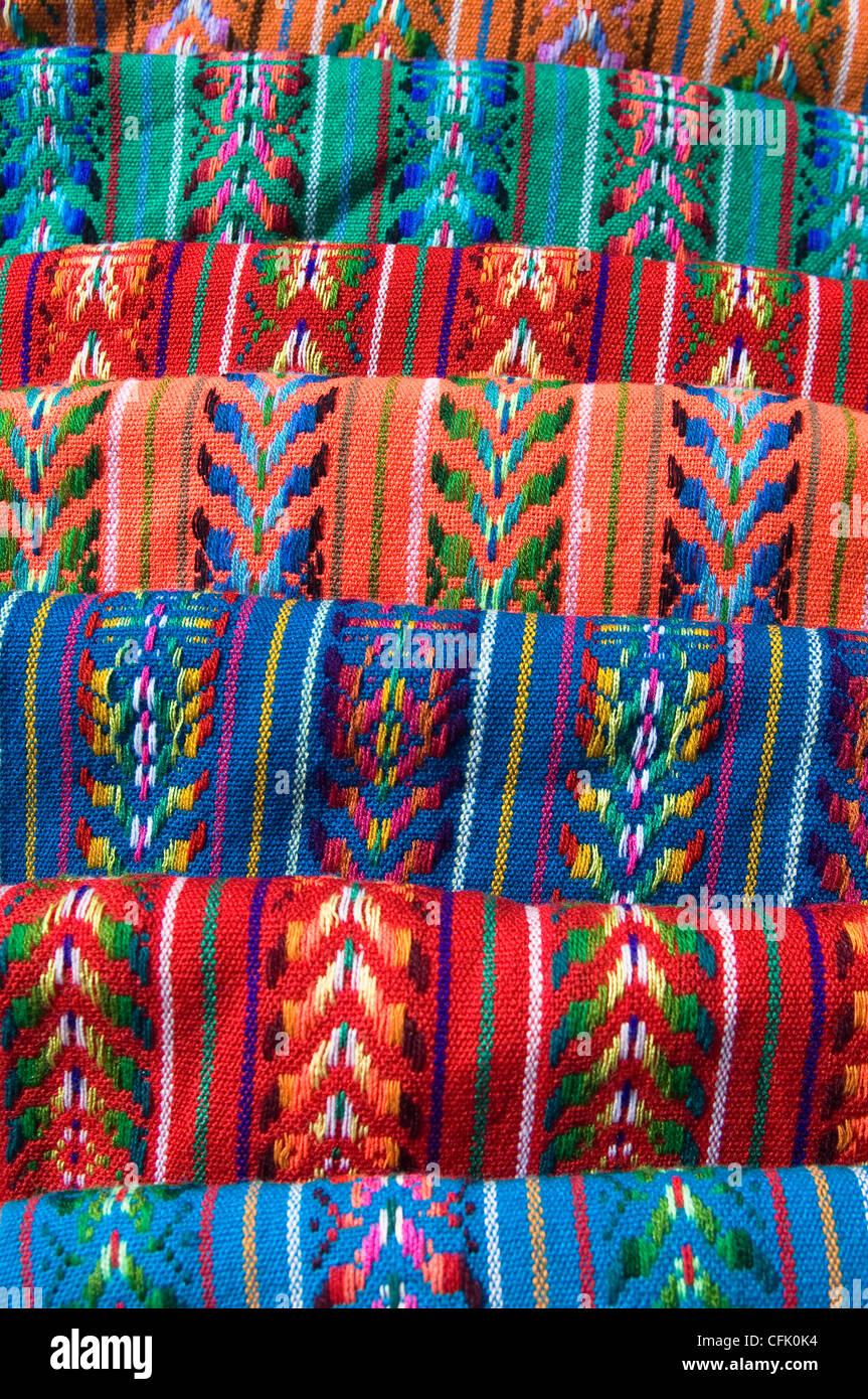 Blankets woven by local Tarahumara Indians, for sale by street vendor in Divisadero; Copper Canyon, Chihuahua, Mexico. Stock Photo