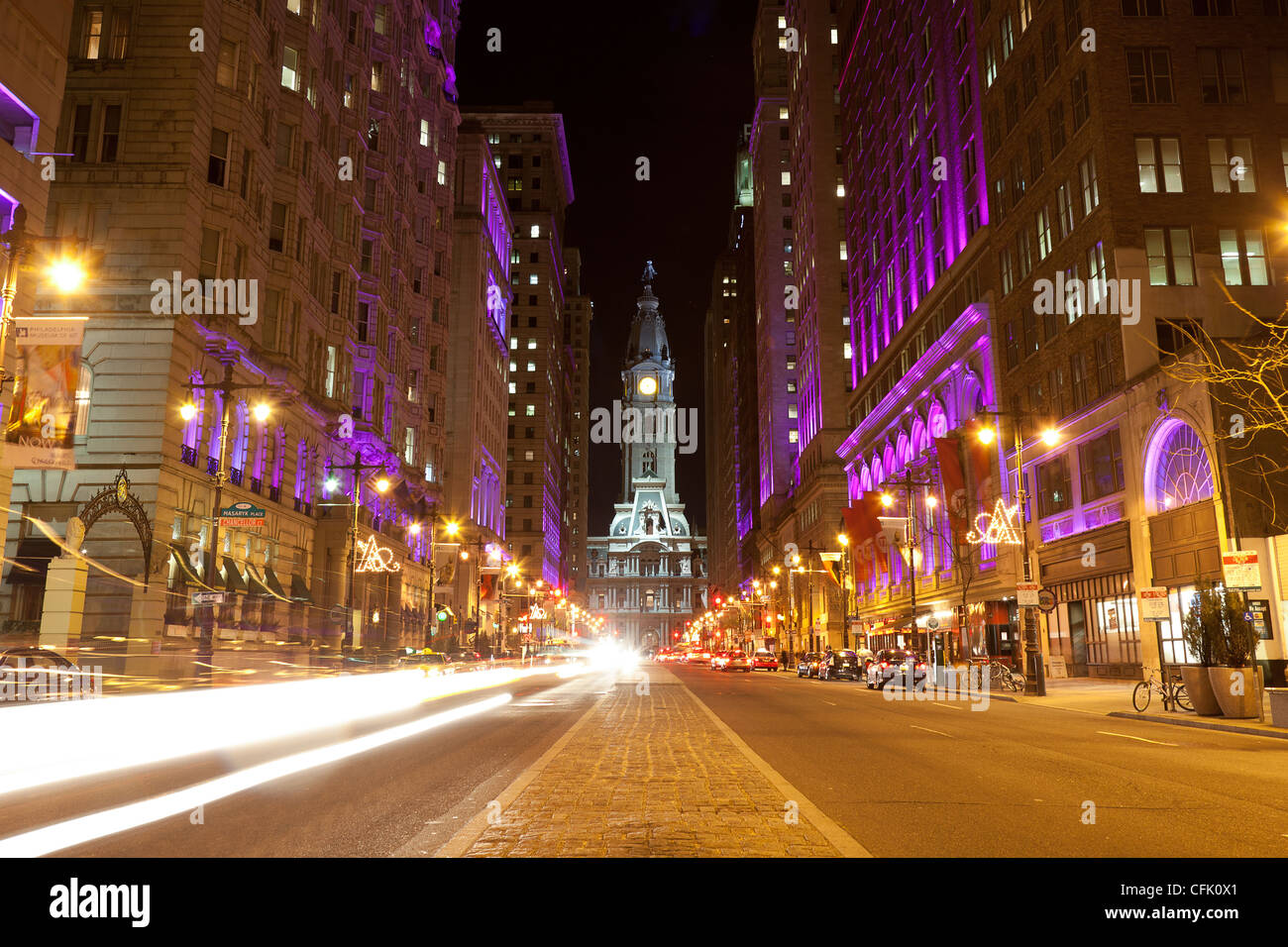 Philadelphia streets by night Stock Photo