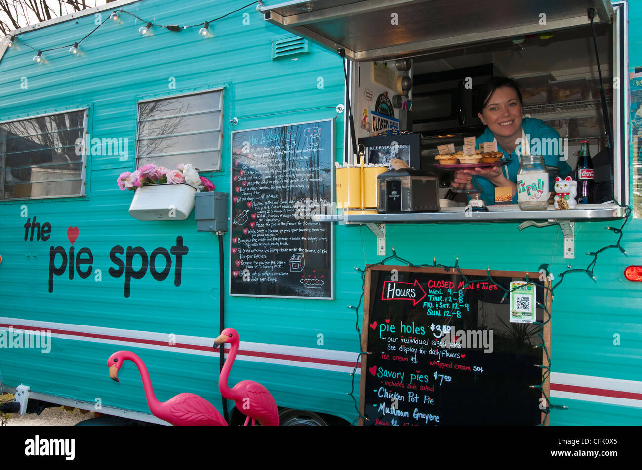 The Pie Spot food cart at the D-Street Nosh Pod in southeast Portland, Oregon. Stock Photo