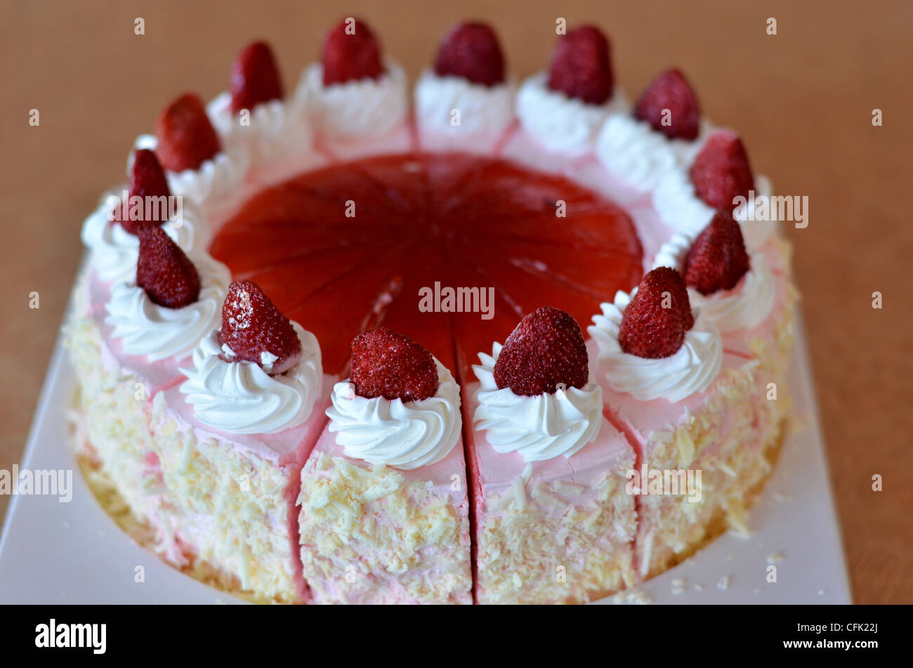 strawberry ice cream cake , Beautiful decorated fruit cake Stock Photo