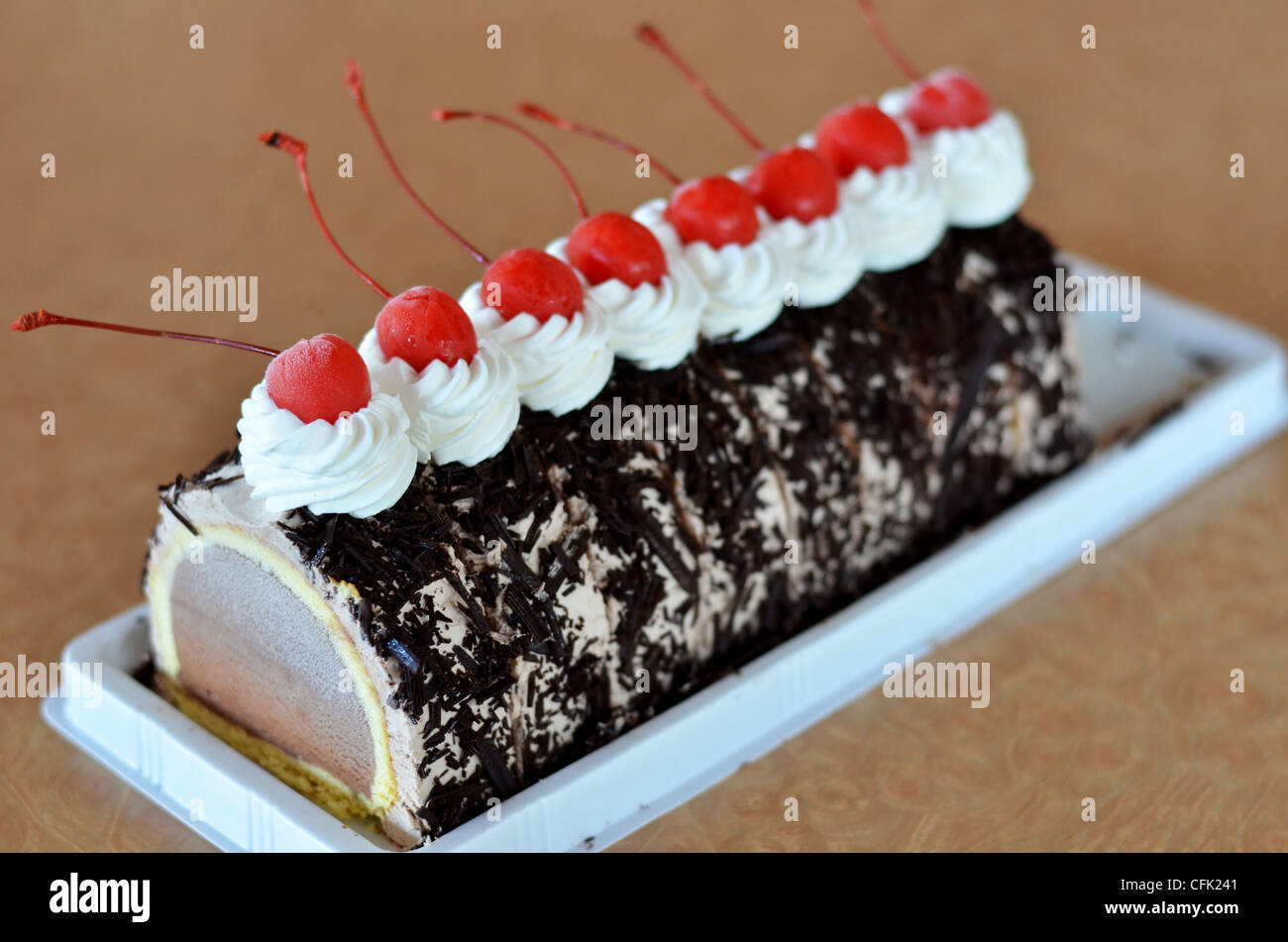chocolate ice cream cake , Beautiful decorated fruit cake Stock Photo