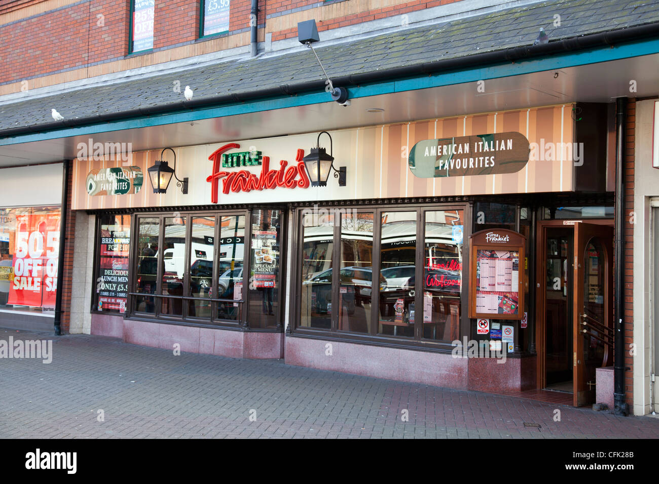 Skegness Town, Lincolnshire, England UK Little Frankie's american Italian restaurant exterior with sign & shop front Stock Photo