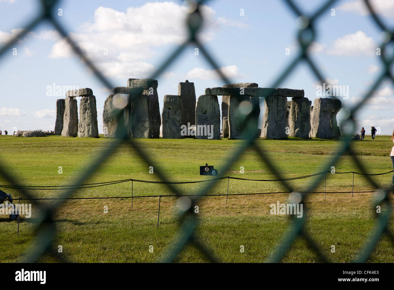 Stonehenge access denied and no entry behind a chain link boundary fence, Stonehenge, Wiltshire Stock Photo