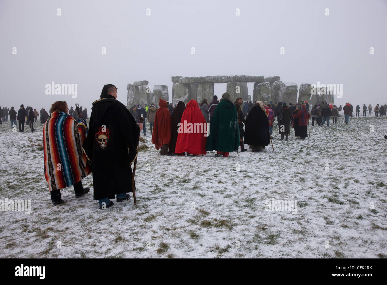 Druid ceremony during the Winter Solstice at Stonehenge, Wiltshire Stock Photo