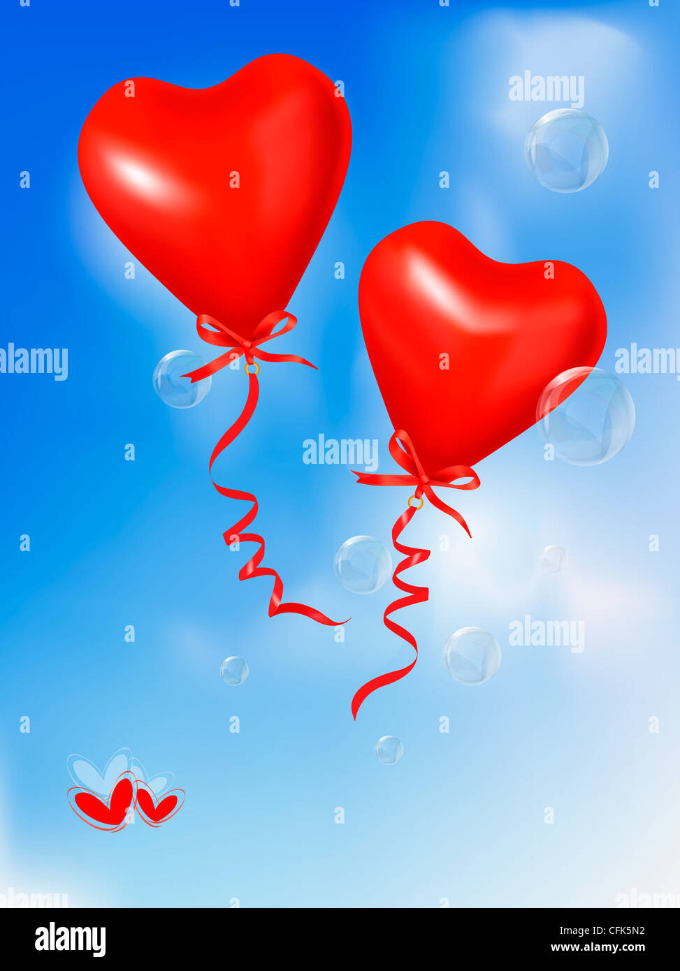 Red heart balloons in blue sky. Valentine background Stock Photo - Alamy